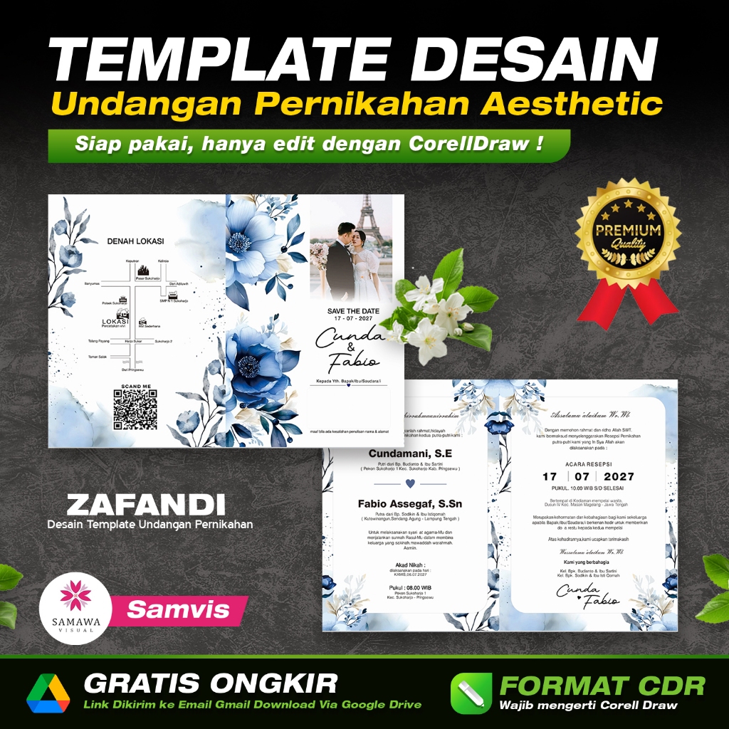 Template Desain Undangan Pernikahan Premium Aesthetic - Zafandi (Format CDR)