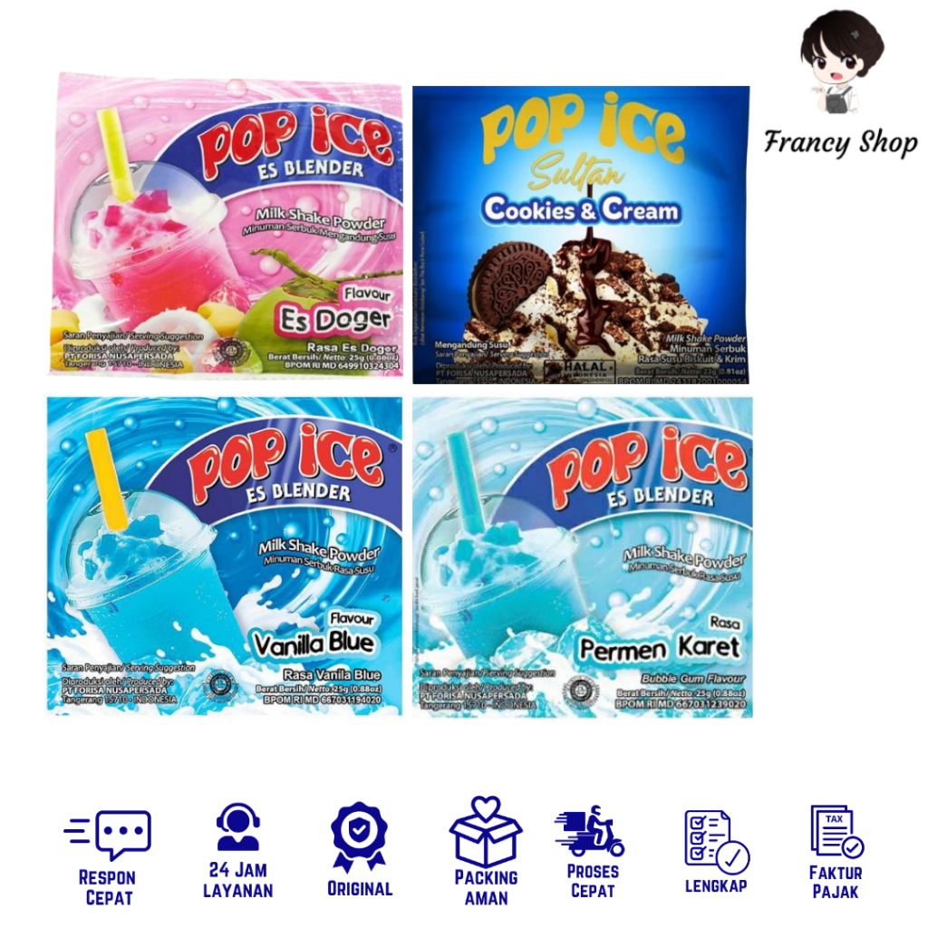 

Pop Ice Rasa Doger / Cookies & Cream / Vanilla Blue / Permen Karet 25 gr