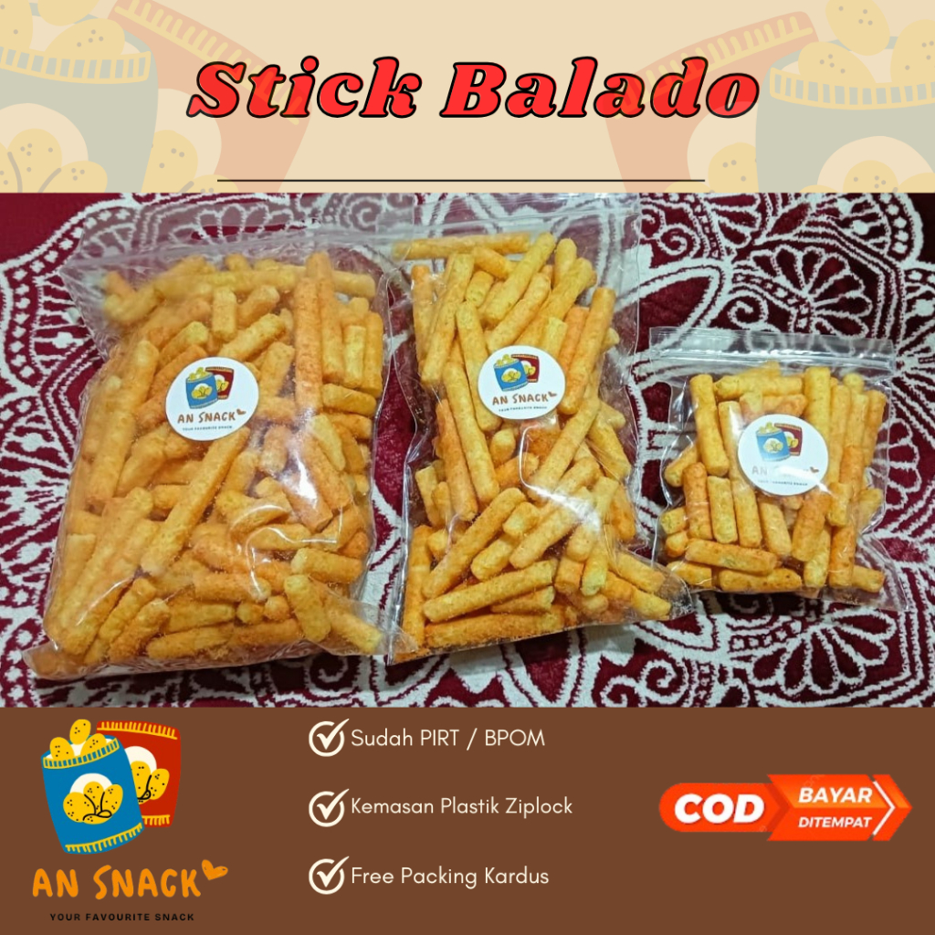 

AN SNACK - STICK BALADO 25 GR 3.000 - 60GR 5.000 - 120GR 10.000 - STICK BALADO ENAK - SNACK KEKINIAN