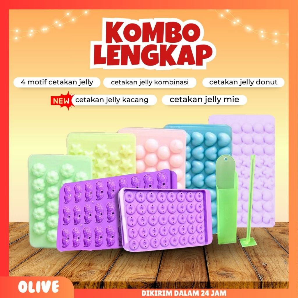 KOMBO LENGKAP 4 Cetakan Es Batu Jelly Bunga, Star, Ball, Love, Cetakan Jelly Kombinasi, Cetakan Jell