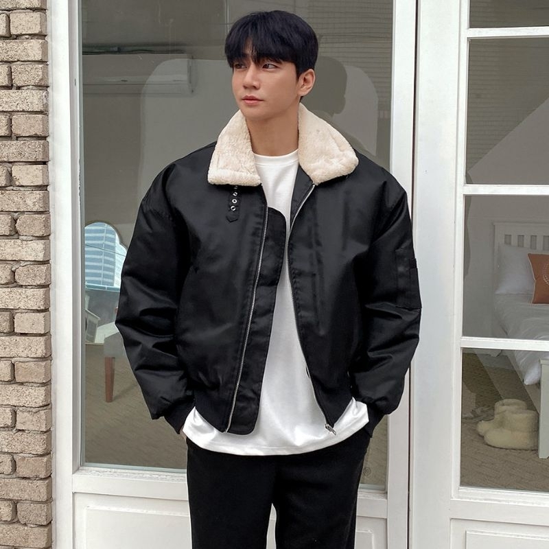JAKET KERAH BULU JAKET PRIA KEREN JAKET BOMBER JAKET KEREN BULU HANGAT
