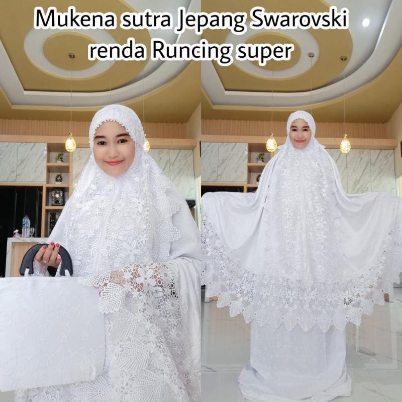 Mukena Dewasa Sutra Jepang Putih Renda Full