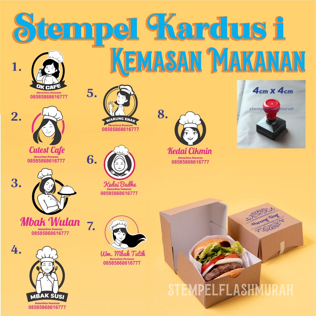 

stempel kardus kemasan i makanan kertas food packing paper bowl cup jajanan roti bakery branding flash stempelflashmurah murah tinta otomatis