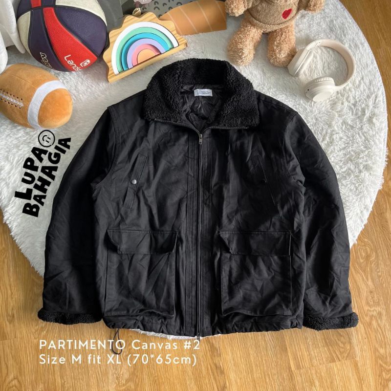PARTIMENTO #2 Black Canvas Sherpa Jaket size M fit XL | 100% Original