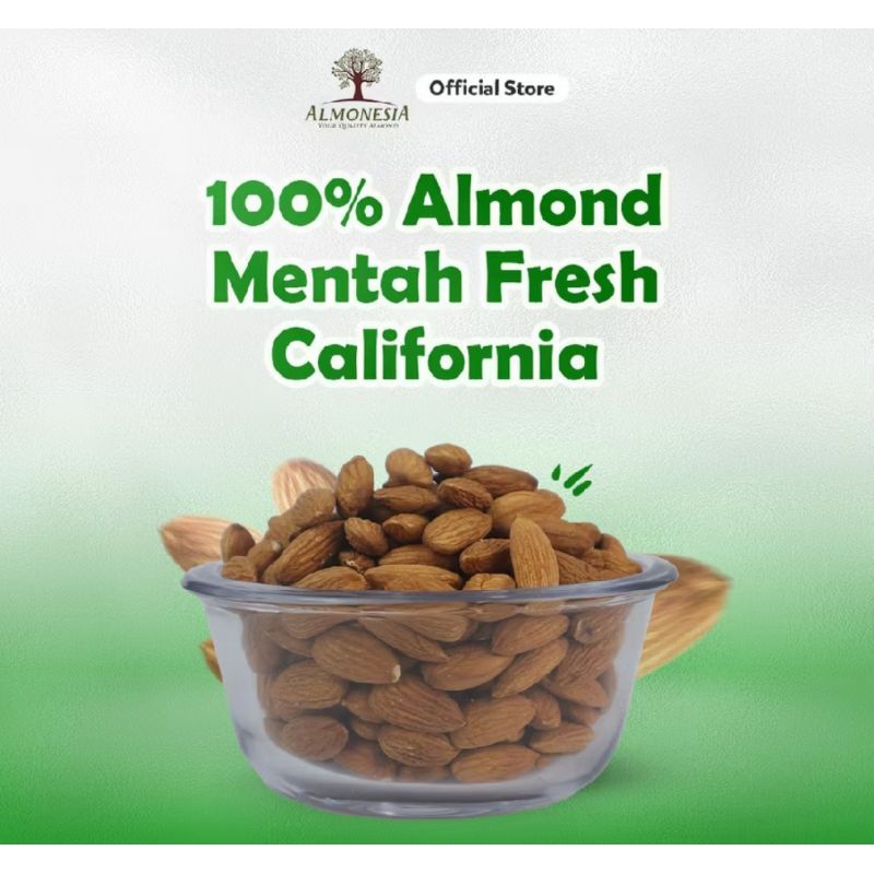 

Almonesia Kacang Almond Mentah Fresh California Utuh Premium.