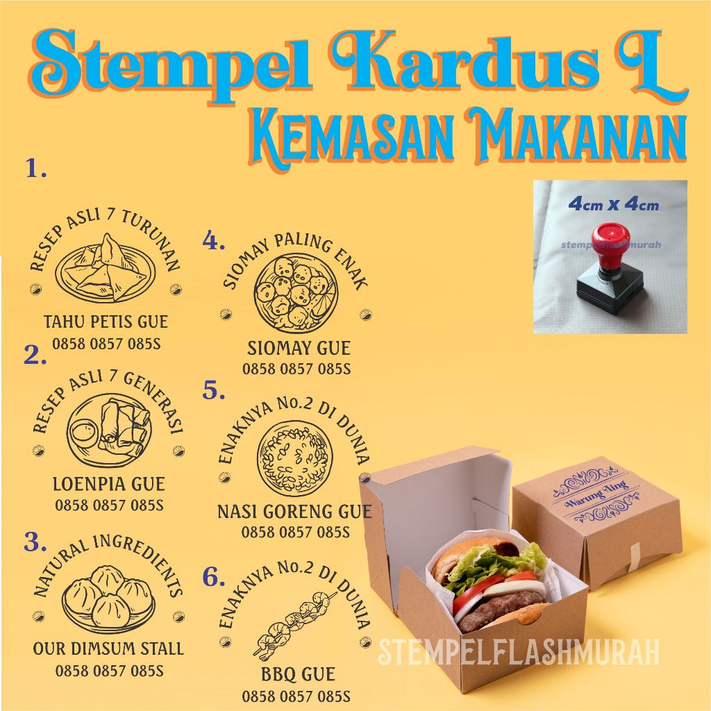 

stempel kardus kemasan L makanan kertas food packing paper bowl cup jajanan roti bakery branding flash stempelflashmurah murah tinta otomatis