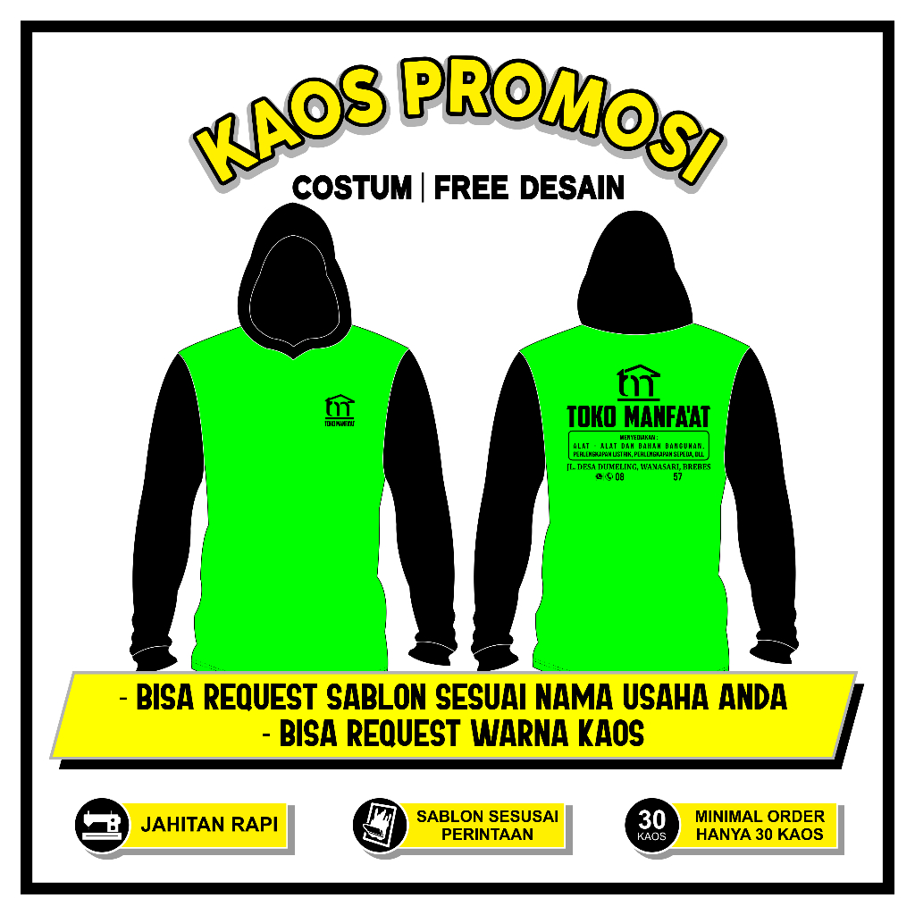 Kaos Promosi Usaha Toko | Kaos Event | Kaos partai | kaos toko bangunan | kaos pertanian | kaos proy