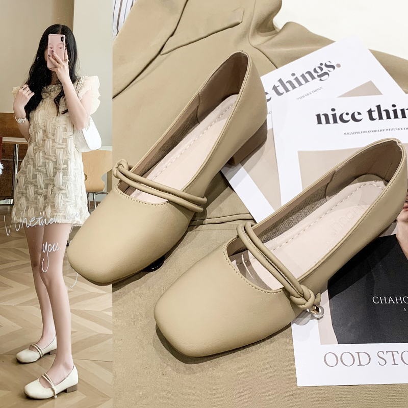 Sepatu Flat Slip On Mules Kantor Wanita Kerja Flatshoes Mary Jane Hak Tahu Tinggi 2cm Tunggal Premiu