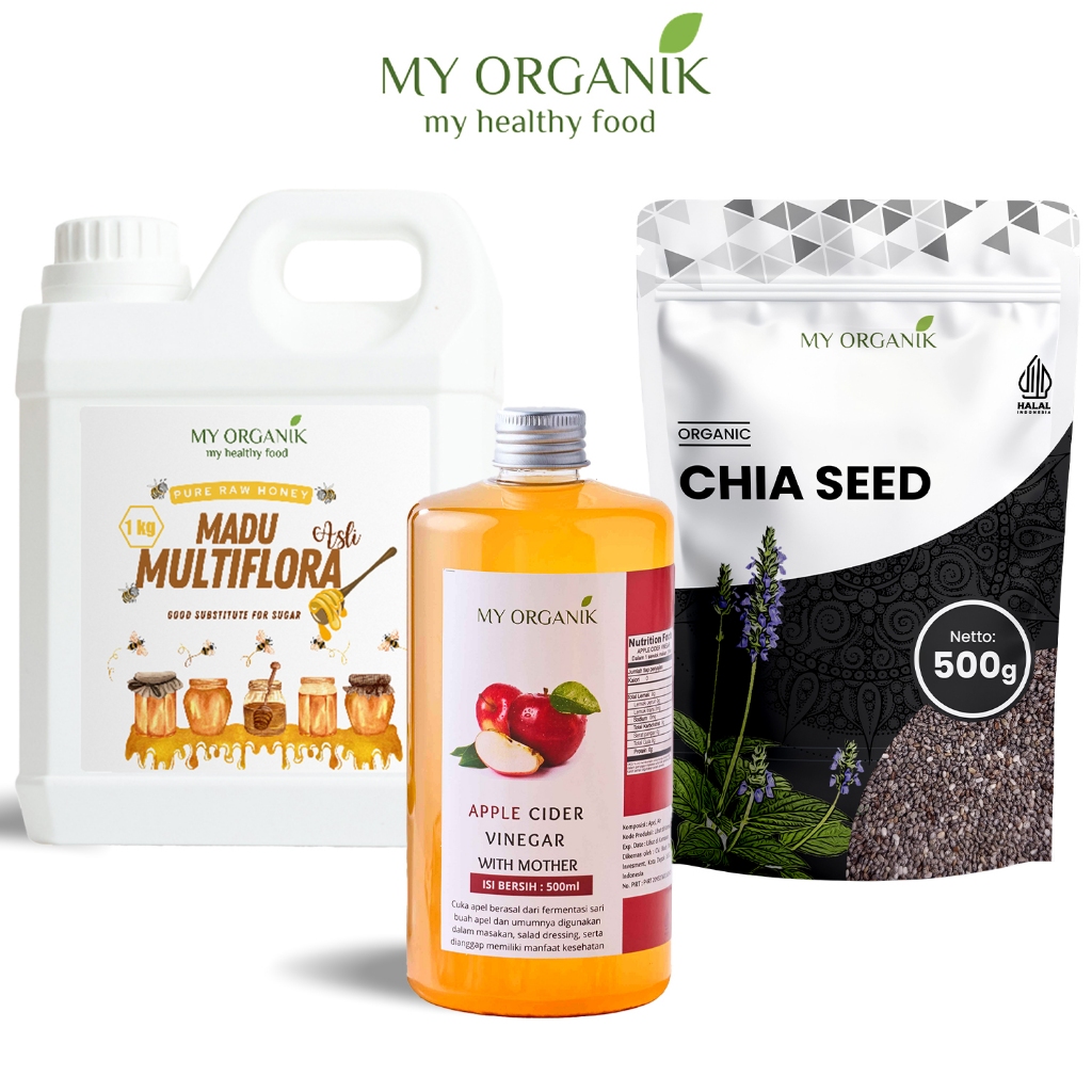 

My Organik Paket 3 in 1 Chiaseed 500g Cuka Apel 500ml Madu Multiflora 1 kg