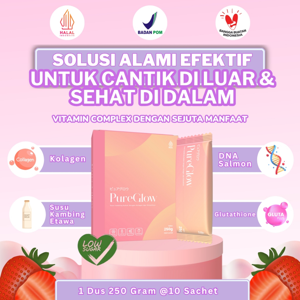 

PUREGLOW | PURE GLOW SUSU KAMBING ETAWA WITH DNA SAALMON 1 BOX ISI 10 SACHET