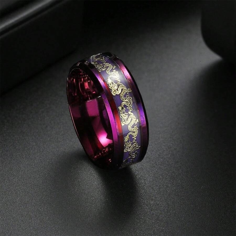 D3W Cincin Ungu List Pola Naga Gold - Purple Gold Dragon Carving Abstract Ring Pria Wanita Unisex
