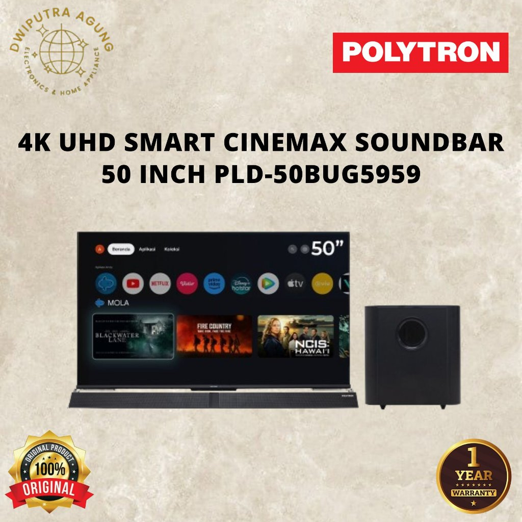 TV POLYTRON 50 INCH PLD50BUG5959 / PLD50BUG5058  P4K UHD Smart Cinemax Soundbar 50BUG 5959 / PLD-50B