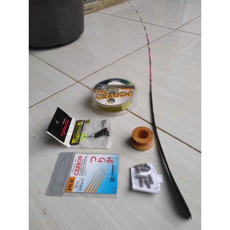 Joran Set Wader / (1 Gulungan & Senar ) (3 Mata kail) (3 Timah) (1stoper)