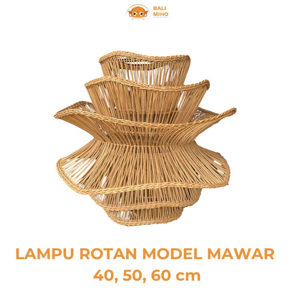 Kap Lampu Rotan Model Bunga Mawar Ukuran 40, 50, 60 cm - Kerajinan Tangan Kap Lampu Rotan Bali - Dek