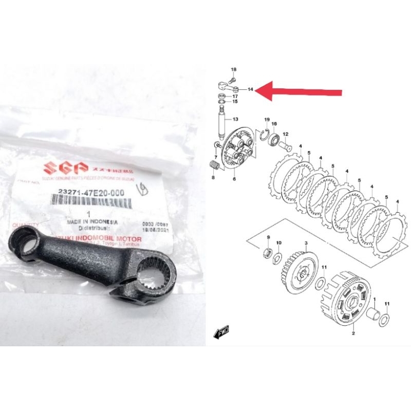 stut tuas tarikan kabel kopling arm clutch release 23271-47E Suzuki Shogun 125 satria Fu karbu raide