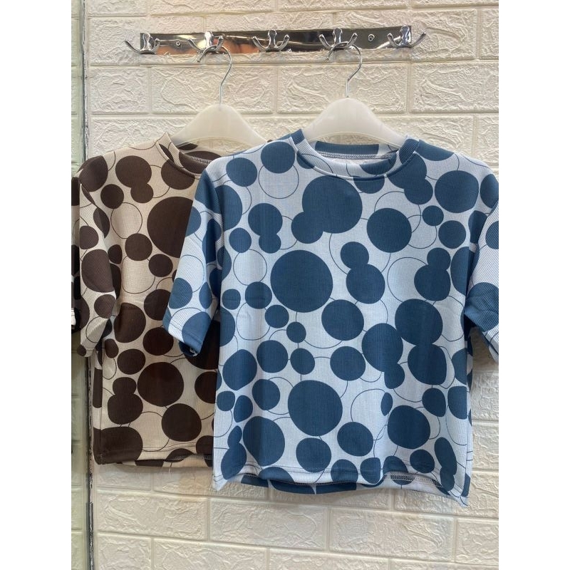 kaos atasan wanita polkadot crop top size L