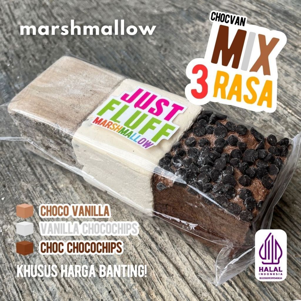 

Marshmallow JustFluff MIX Choco Vanilla [3 KOTAK 3RASA] [HALAL]