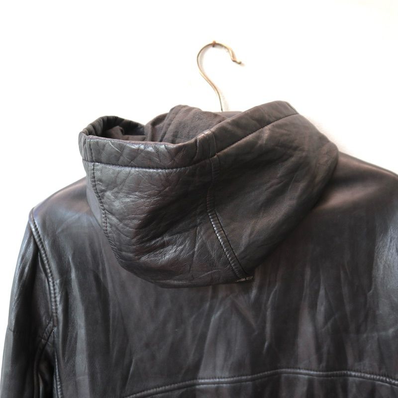 Jaket kulit domba hoodie hudiy bertopi slim leather jacket Pl bekas preloved second