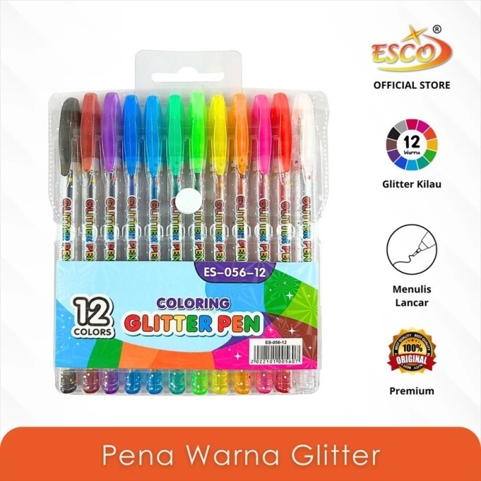 

Pulpen 12 Warna Coloring Glitter Pen Esco ES-056-12