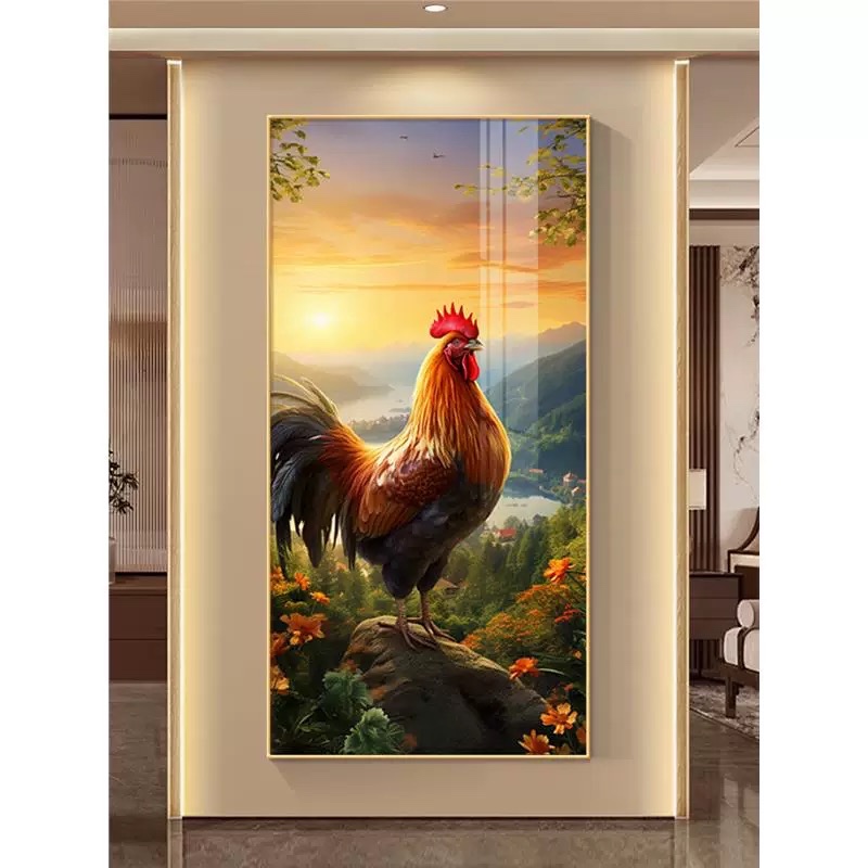 Lukisan Porcelain 5D Diamond Motif Ayam Lukisan Porselen 5 Dimensi Kristal Timbul Pajangan Dinding A