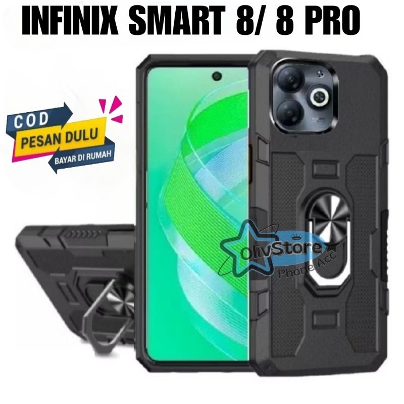Case untuk Hp Infinix Smart 8/ Smart 8 Pro Hardcase Robot Armor Hit Ring Case Casing Standing Robot