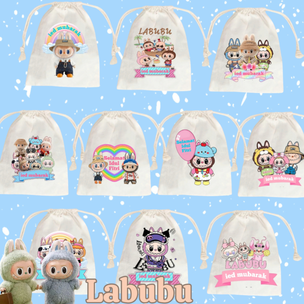 

Amplop Lebaran Labubu Dompet Serut Mini Lucu Kain Kanvas 10 pcs