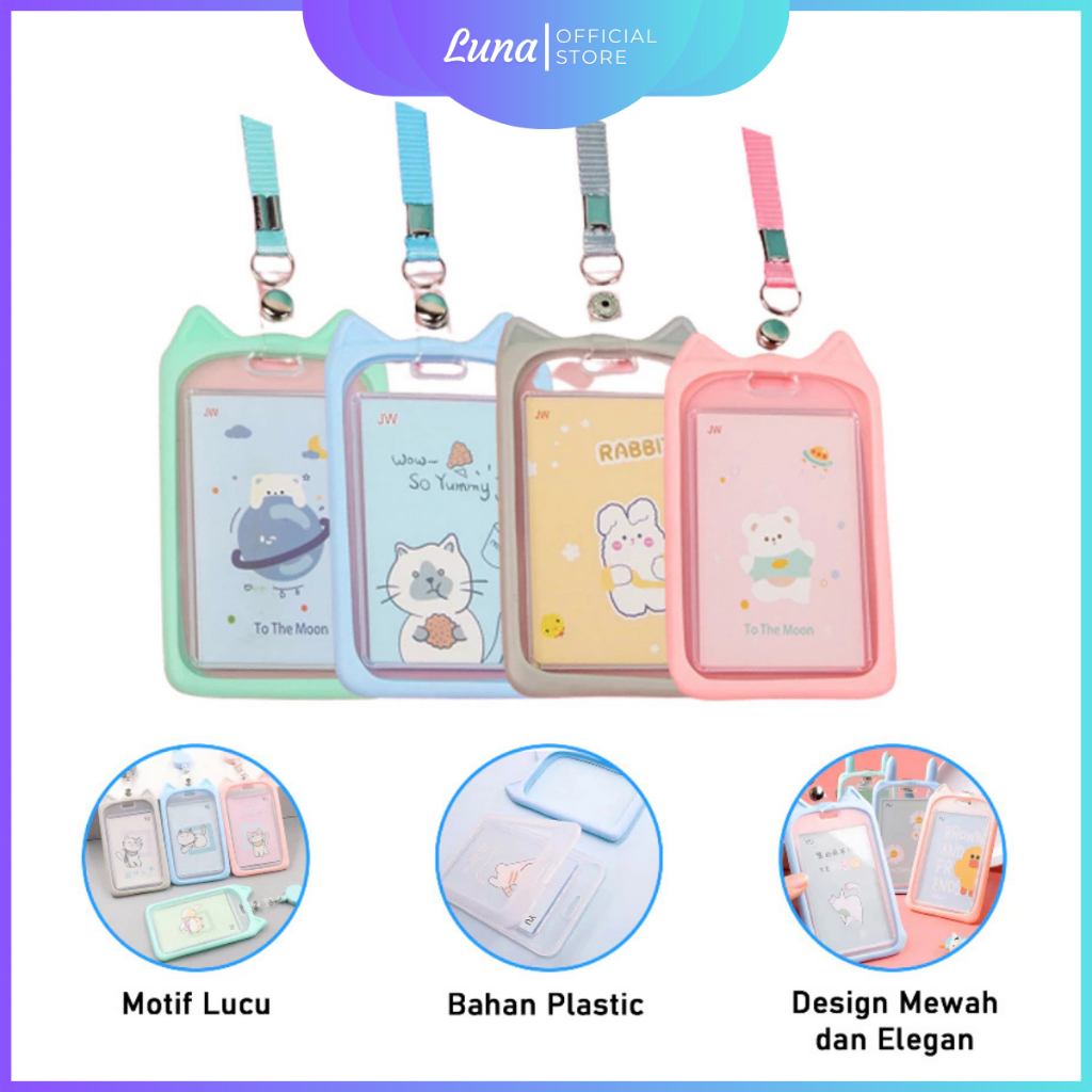 

Tali Gantungan Kartu Motif Kuping Kelinci Name Tag Lanyard Akses MRT Busway E-Money Flazz BRIzi Bentuk Karakter Warna Pastel