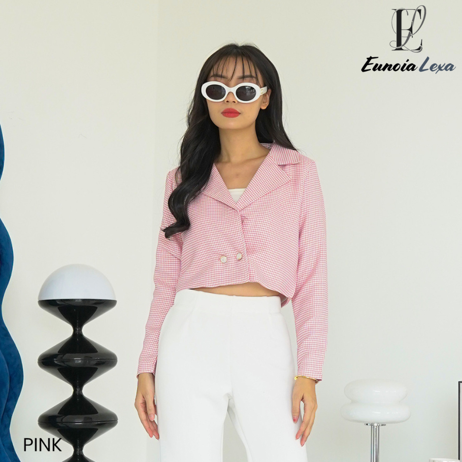Blazer Wanita Tweed Crop Top