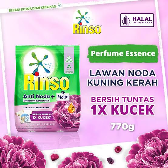 Rinso detergen bubuk anti noda dengan smart clean system dan 99,99% membunuh kuman berat 770g
