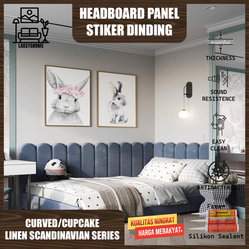 Headboard Panel Dinding 20x80 Cupcake Linen Scandinavian Series Dekorasi Tempat Tidur & Wallpaper Di