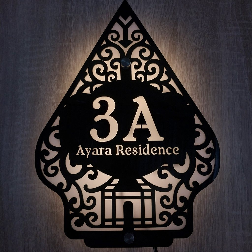 Nomor Rumah Akrilik Glossy Gunungan Lampu Led Acrylic