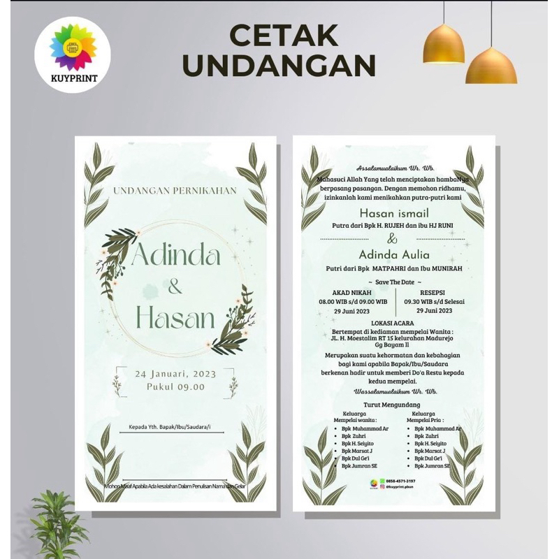 

undangan Pernikahan, Model Selembar Bolak balik