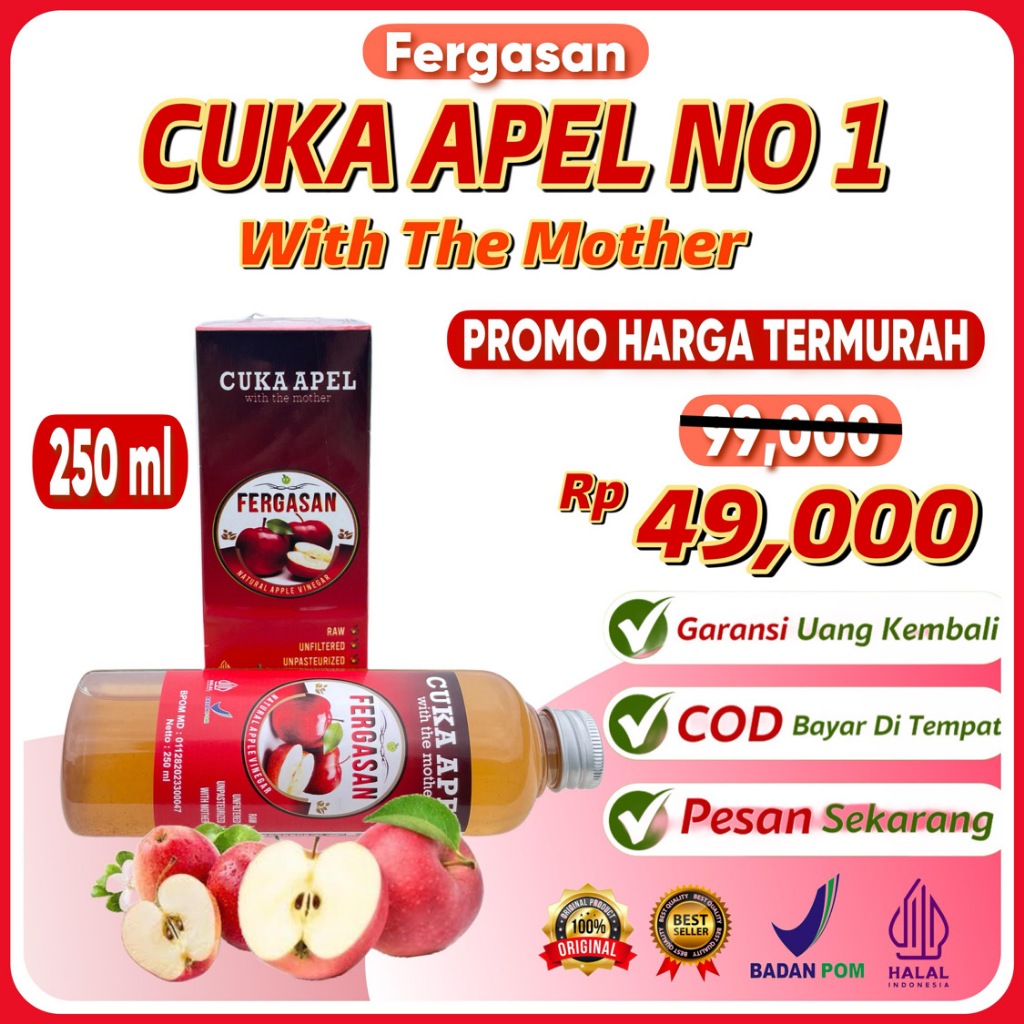 

Cuka Apel Fergasan Premium 100% Original Isi 250 ml - Cuka Apel Murni 100% Organik, With Mother