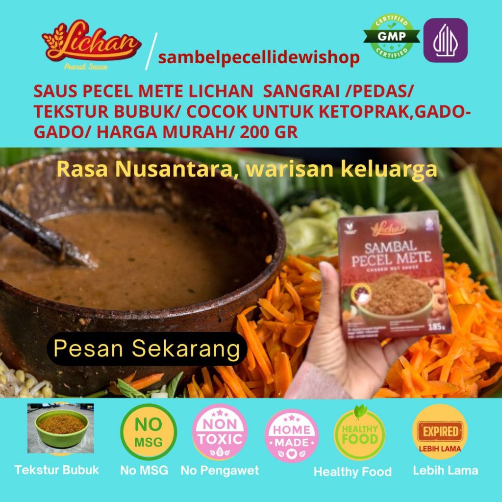 

Sambel/Bumbu Pecel Mete Sangrai Lichan/Pedas/Tekstur Bubuk/200gr/28.000