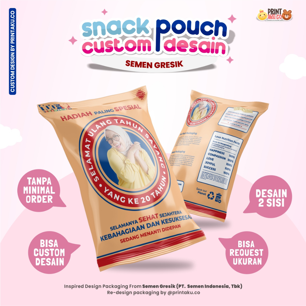 

Bungkus Kado Custom | Snack Custom Foto Teks Bungkus Kado Pouch Jumbo | Series Semen Gresik