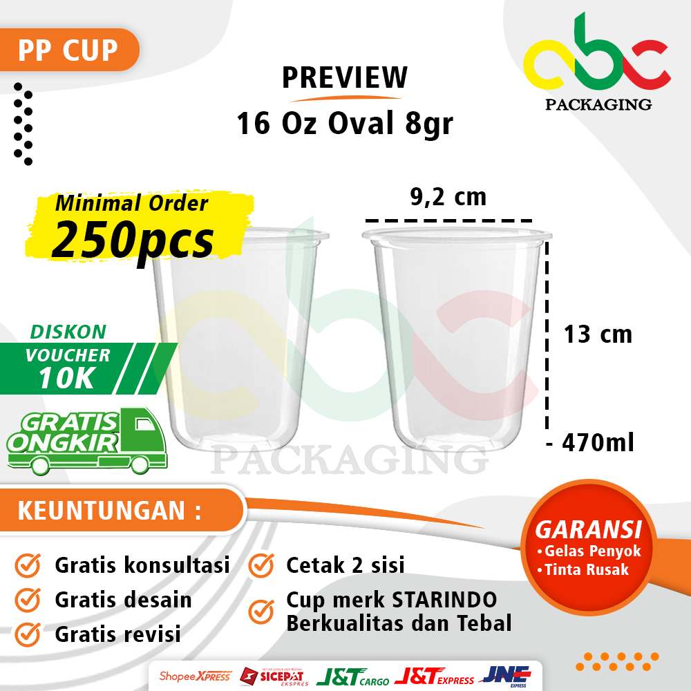 Sablon Cup Oval 14 Oz, 16 Oz, 18 Oz Starindo (8 Gram)