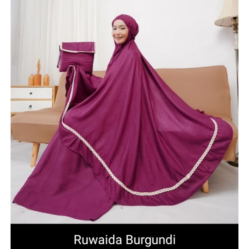 mukena polos renda ruwaida rayon bali dewasa jumbo/mukena traveling 2 in 1 polos jumbo