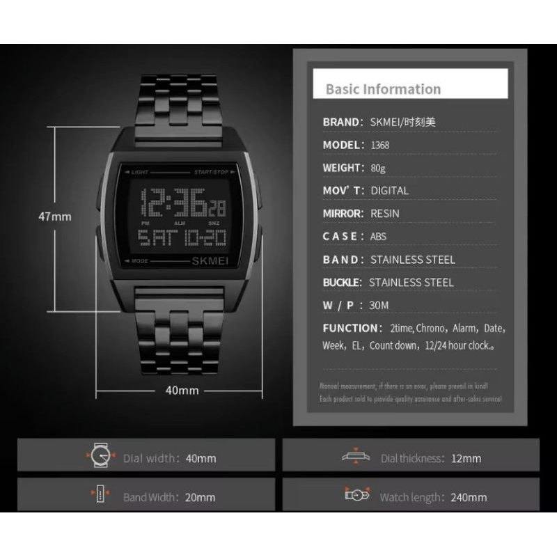 Jam Tangan Pria Merk Skmei 1368 Tampilan Jam Digital Original 100%