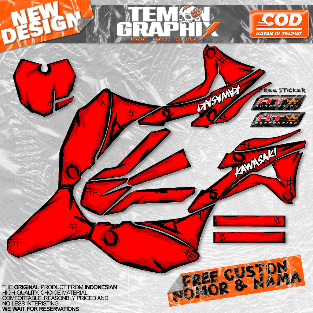 DECAL KLX GORDON FULL BODY PUTIH  HITAM SUDAH DI CUTTING KAWASAKI SUPERMOTO SUREX SUPERGLOSY - DECAL