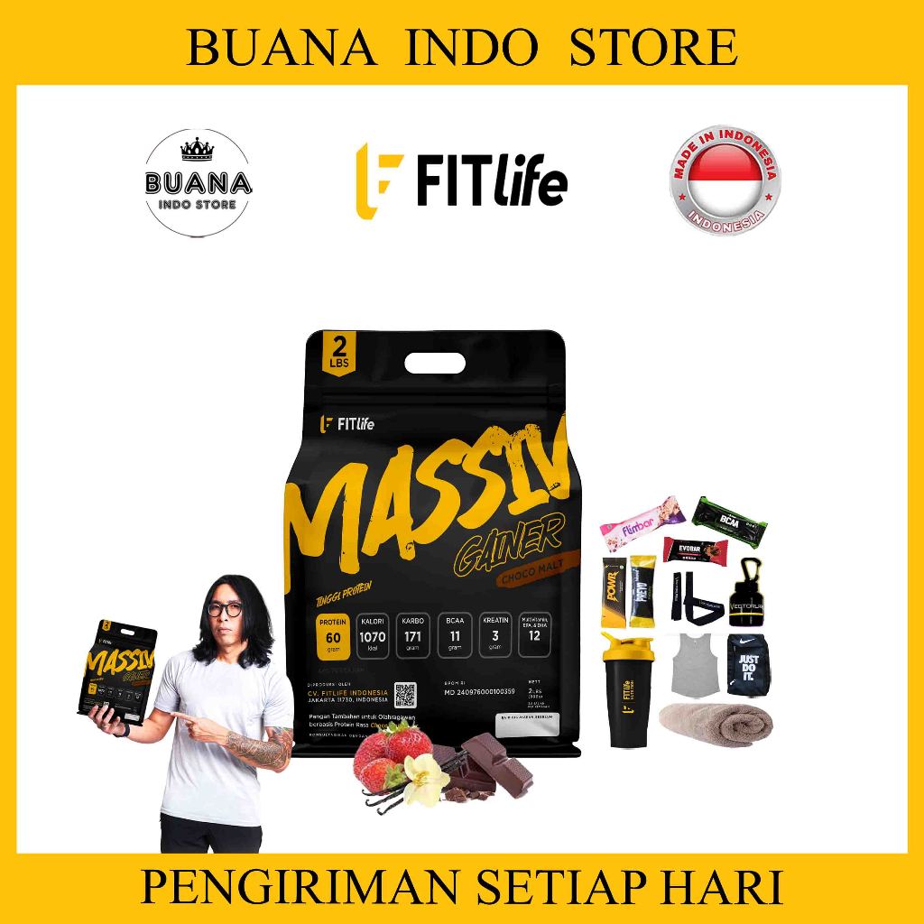 FITlife Massiv Gainer 2 lbs 900 gram - Mass Gainer Pro Bulking Susu Suplemen GYM