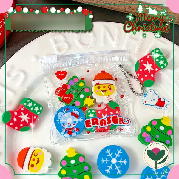 

1 set isi 4 pcs penghapus natal lucu cute merry christmas eraser MK1872