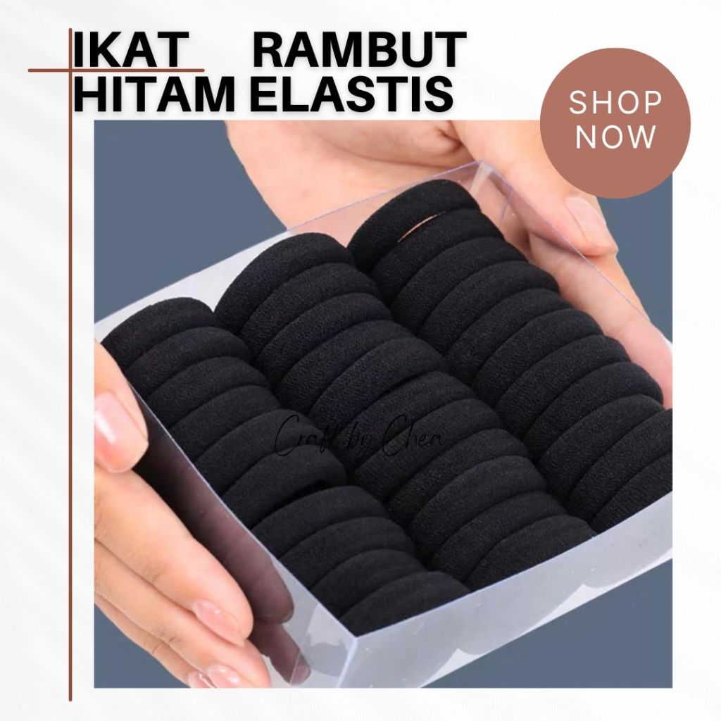 IKAT RAMBUT HITAM ELASTIS 6CM( 1 CARD ISI 5PCS )/ikat rambut hitam kecil/ikat rambut polos/ikat ramb