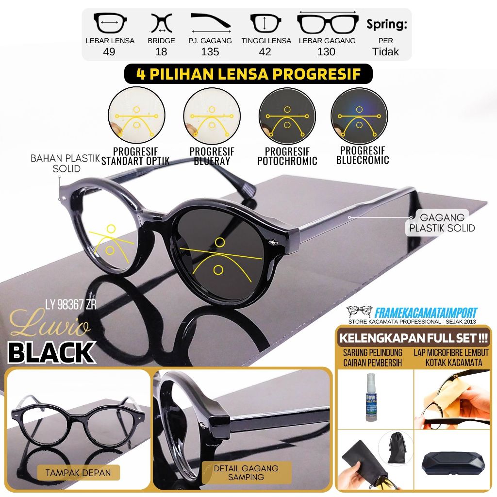 Kacamata Progresif Photocromic Pria Bulat Plastik Ringan Kualitas Optik
