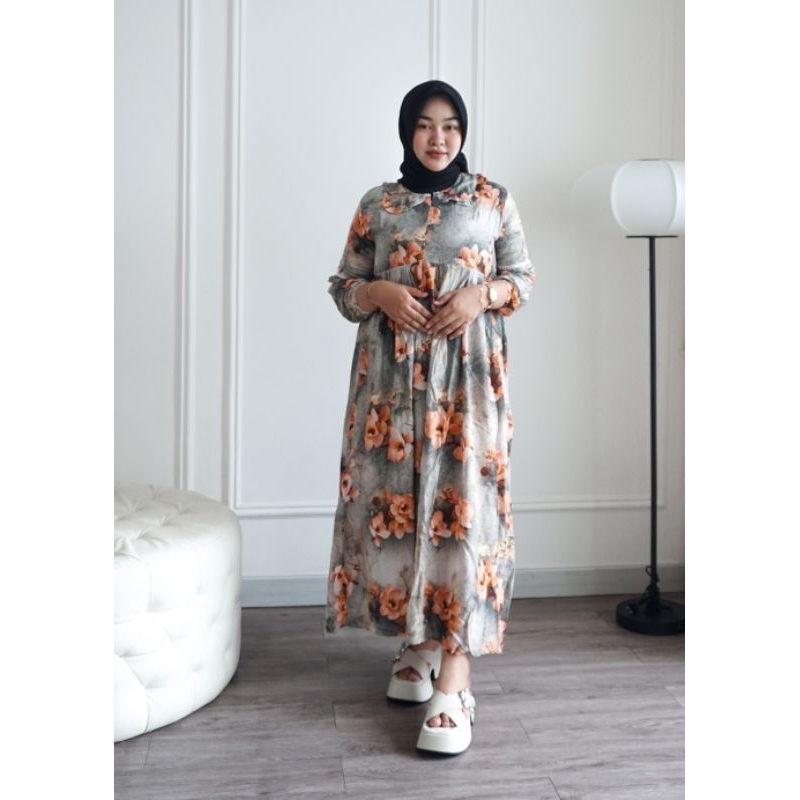 PasuPasu | Liana - Midi Dress Busui Friendly Gamis Rayon Premium Wanita Muslimah Motif Bunga (All Si