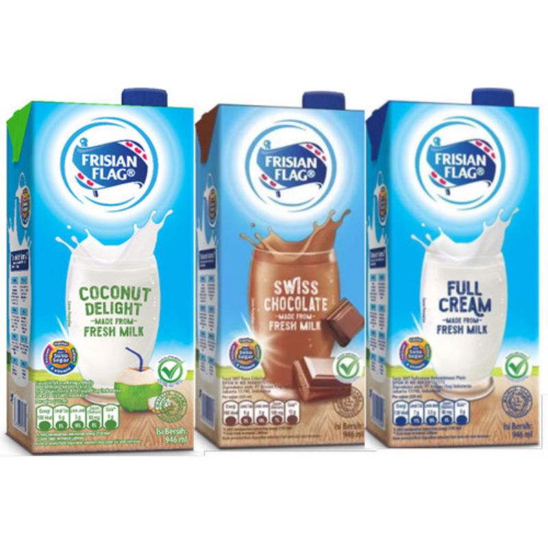 

frisian flag uht 945ml rasa cokelat, full cream dan coconut limited edition