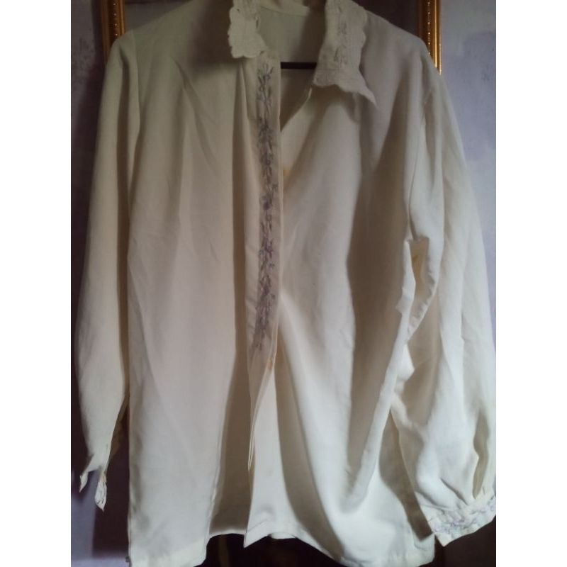 preloved kemeja bordir putih