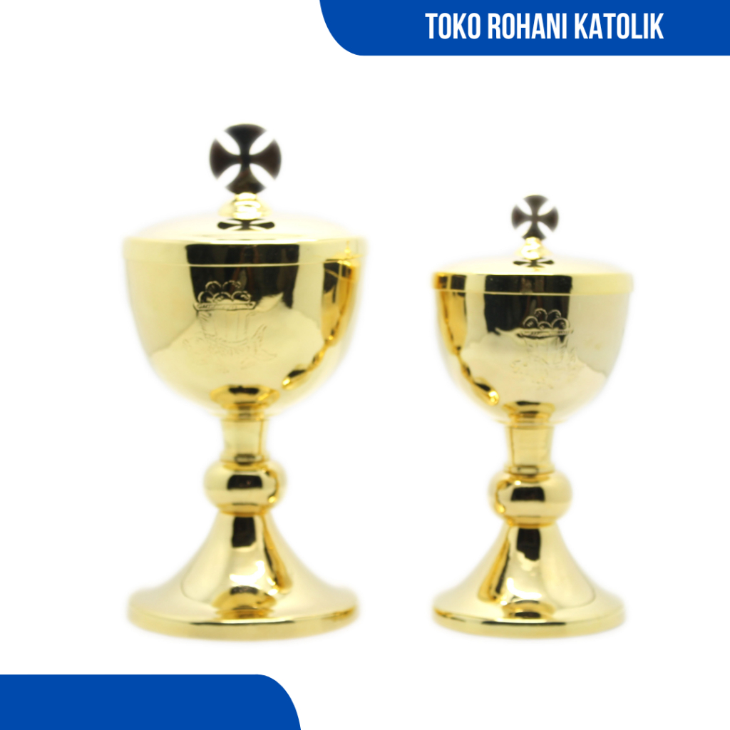 SIBORI LAPIS EMAS DIAMETER 14-17 CM / TEMPAT HOSTI KATOLIK / PERALATAN MISA KUNINGAN