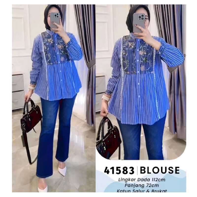 Blouse Salur Brukat bunga Katun Mix Brukat Blouse Cantik Model Terbaru