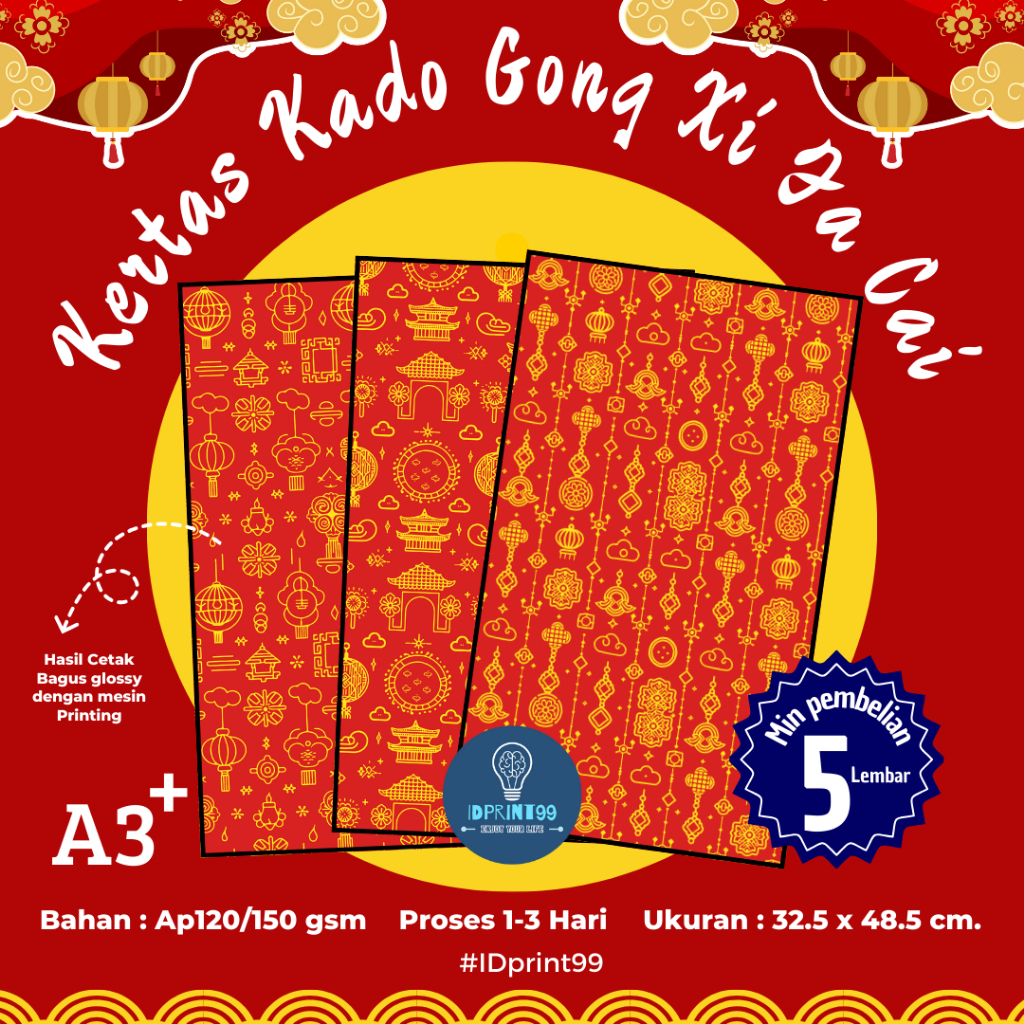 

[min 5 pc] KERTAS KADO EDISI GONG XI FA CAI UK A3+ | KERTAS KADO TAHUN BARU IMLEX MURAH