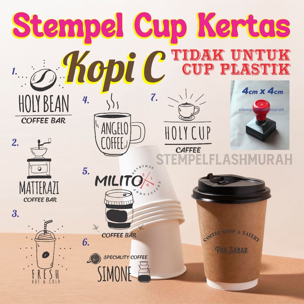 

stempel paper cup kopi C gelas kertas minuman teh coffee shop bar packing minuman drink packing custom flash stempelflashmurah murah tinta otomatis